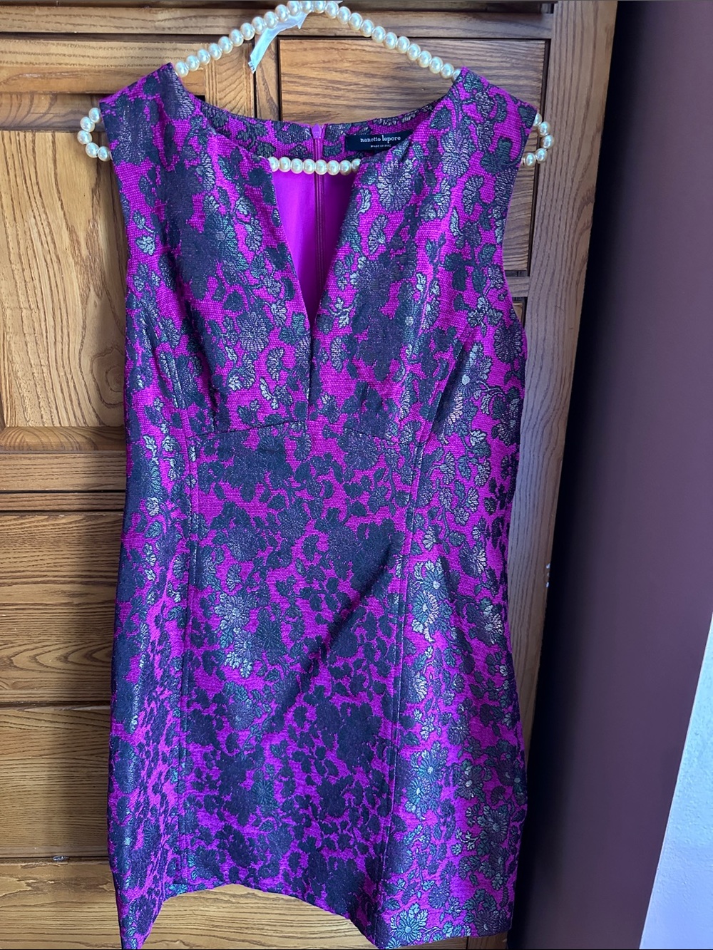 Nanette Lepore Pink and Black Floral Jacquard Mini Dress